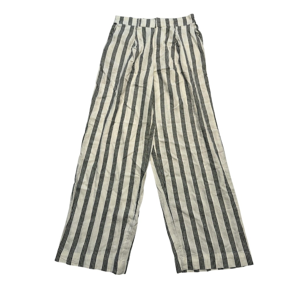 A New Day Pants Womens 4 White Black Stripe Wide Leg Crop Pull On New Tags
